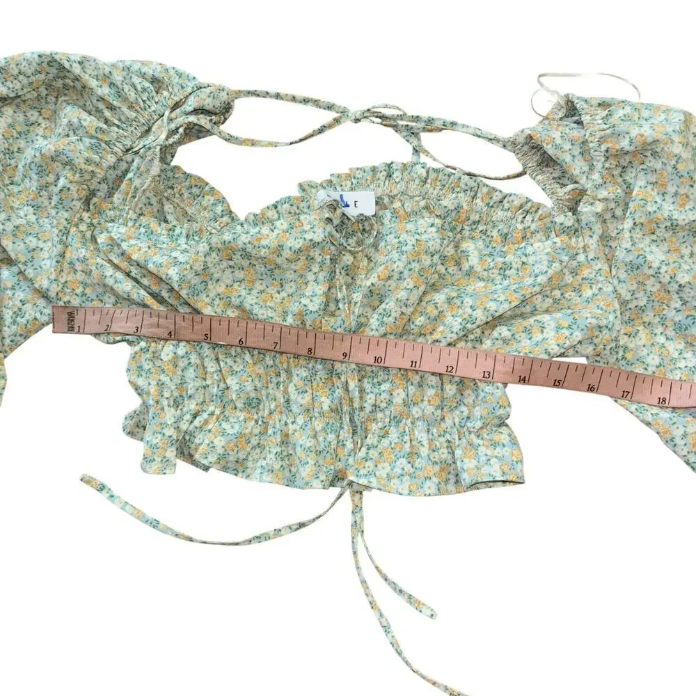 Mable Cottagecore Renaissance Peasant Floral Crop Top Women’s S Prairie Soft